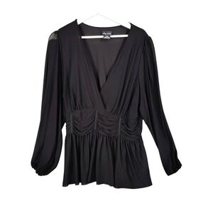 City Chic Womens 18 Black‎ Long Sleeve Sheer Sleeve Blouse Top Goth Witch Vamp